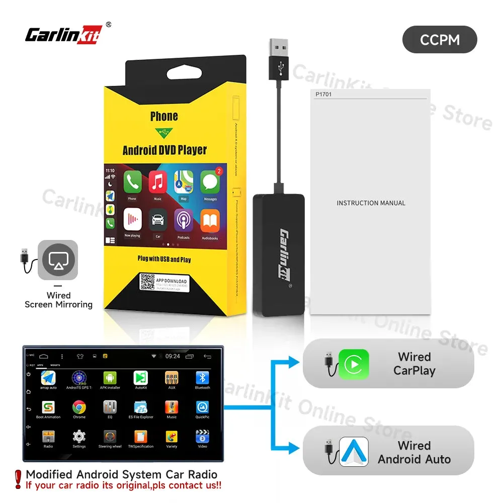 Wireless CarPlay Android Auto Dongle USB Screen Mirroring for Android Radio