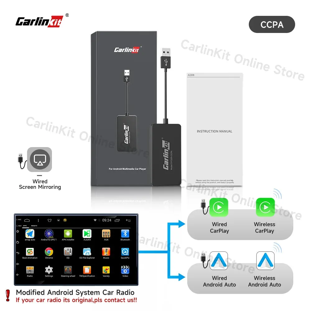 Wireless CarPlay Android Auto Dongle USB Screen Mirroring for Android Radio