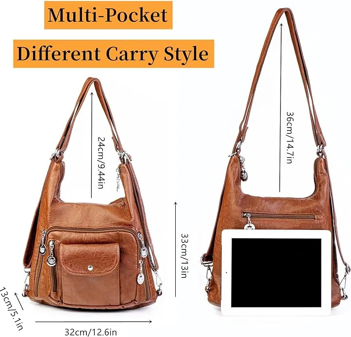 Women Handbags Hobo Bag Tote Bags Shoulder Bag Soft Washed Leather Multifunctional Messenger Bag