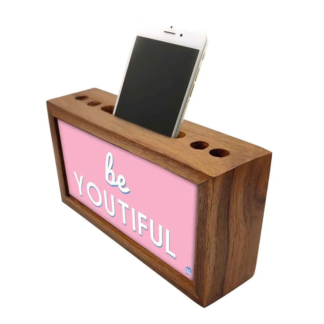 Wood desk organizer Pen Mobile Stand - Be Youtiful Pink