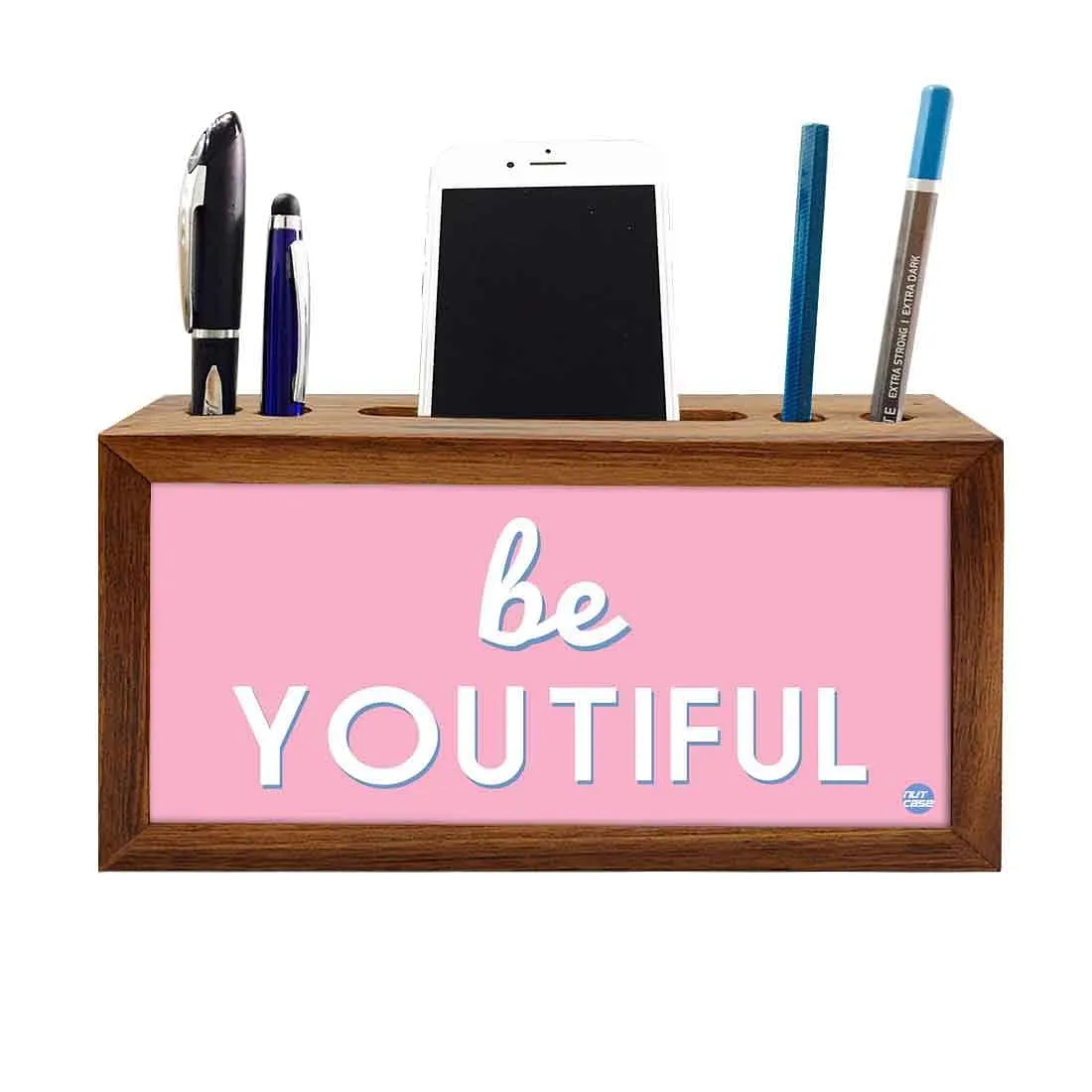 Wood desk organizer Pen Mobile Stand - Be Youtiful Pink