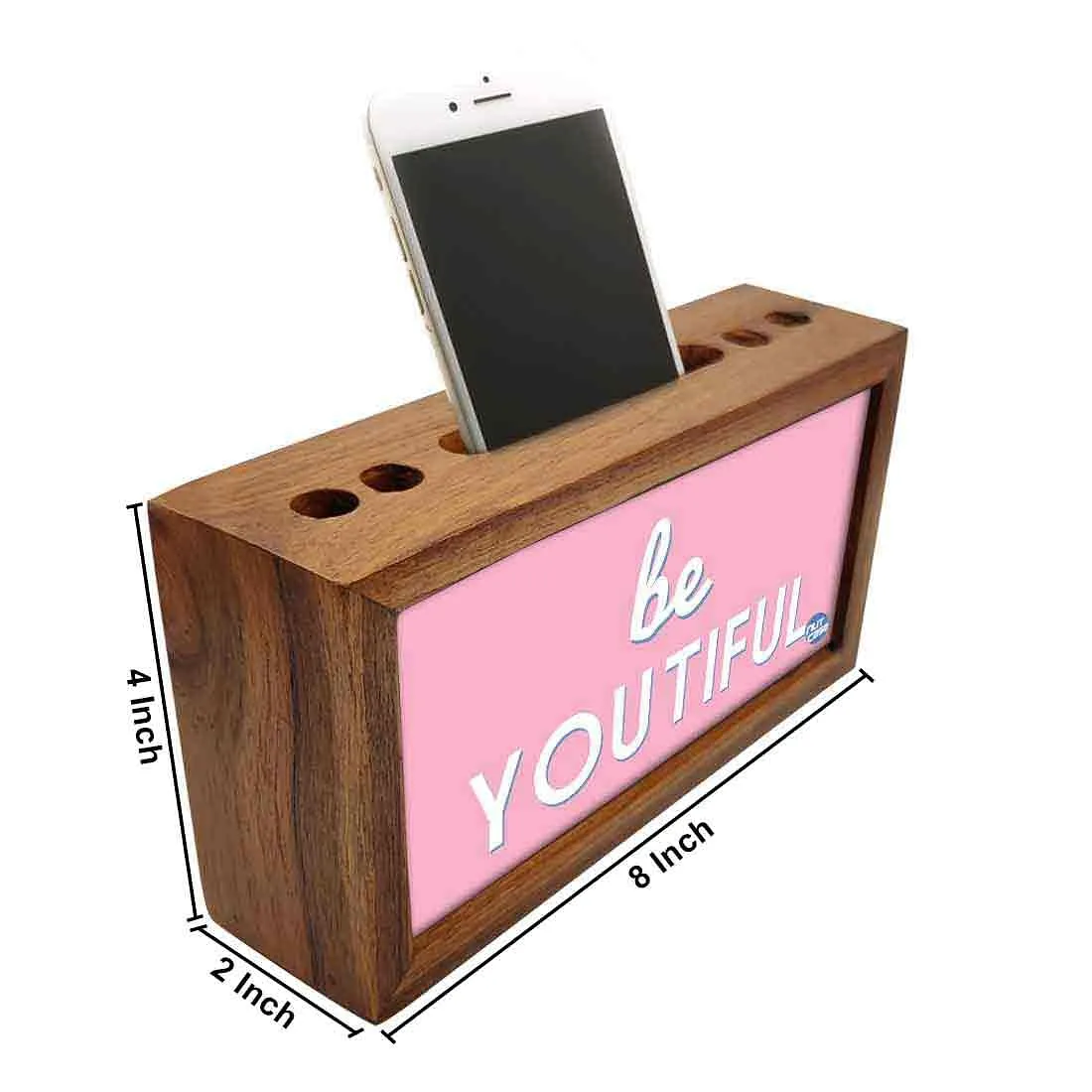 Wood desk organizer Pen Mobile Stand - Be Youtiful Pink