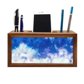 Wooden desk organizer Pen Mobile Stand - Sky Clouds