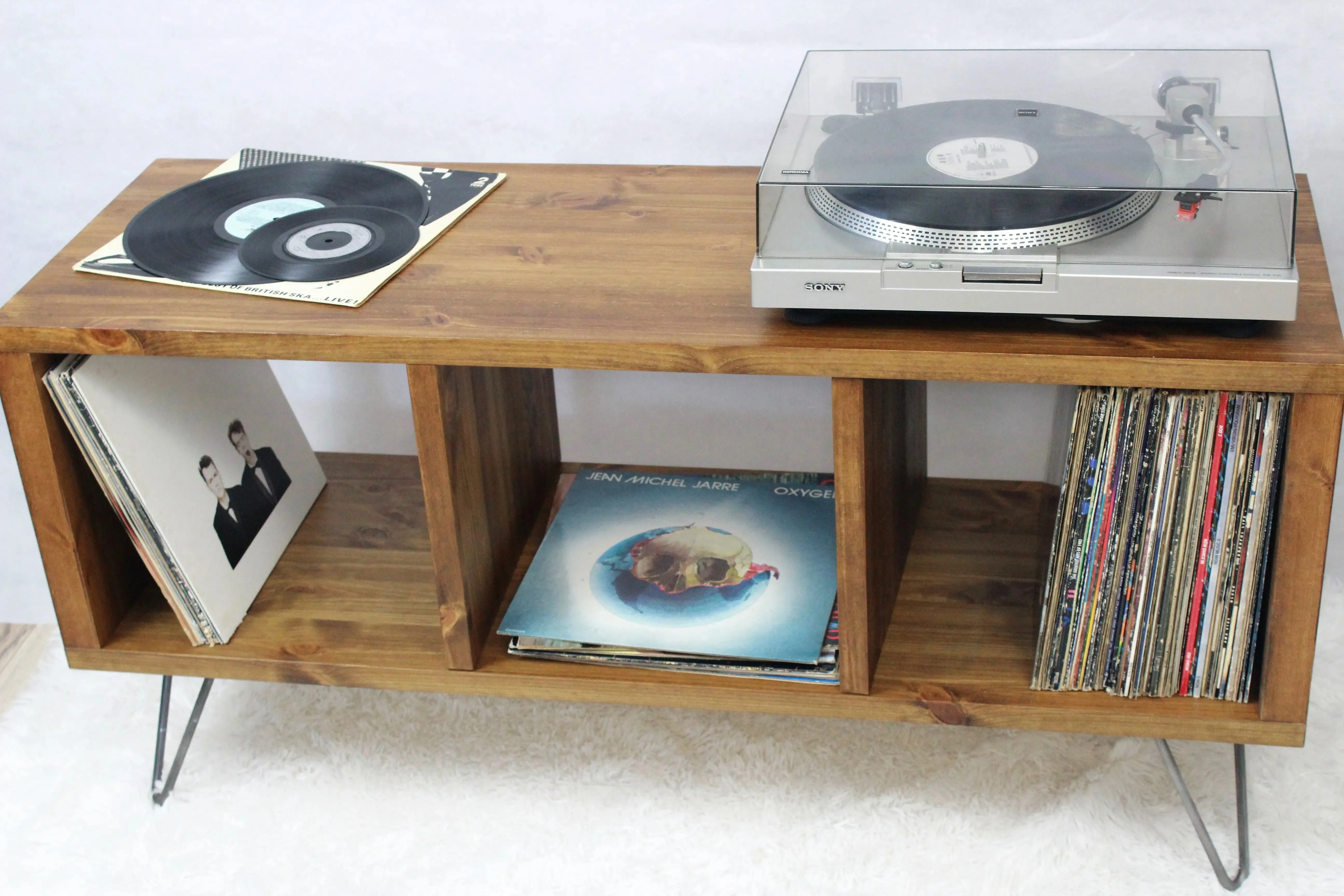 Wooden Industrial, Record Player Stand, Record Storage Cabinet, TV stand, Records Stand - Equal Sections