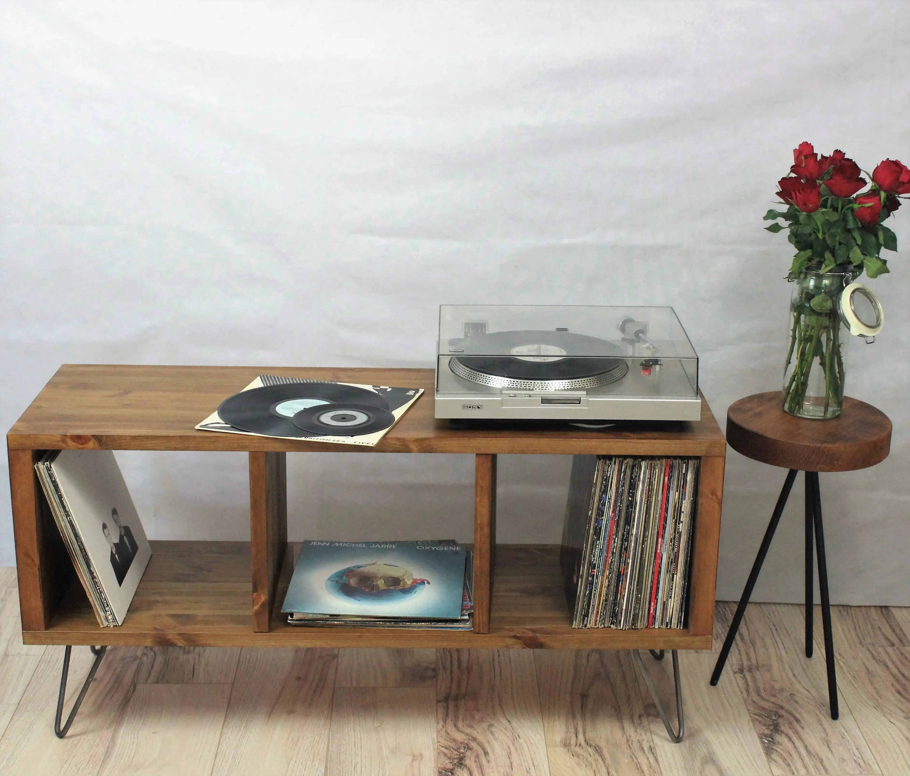 Wooden Industrial, Record Player Stand, Record Storage Cabinet, TV stand, Records Stand - Equal Sections